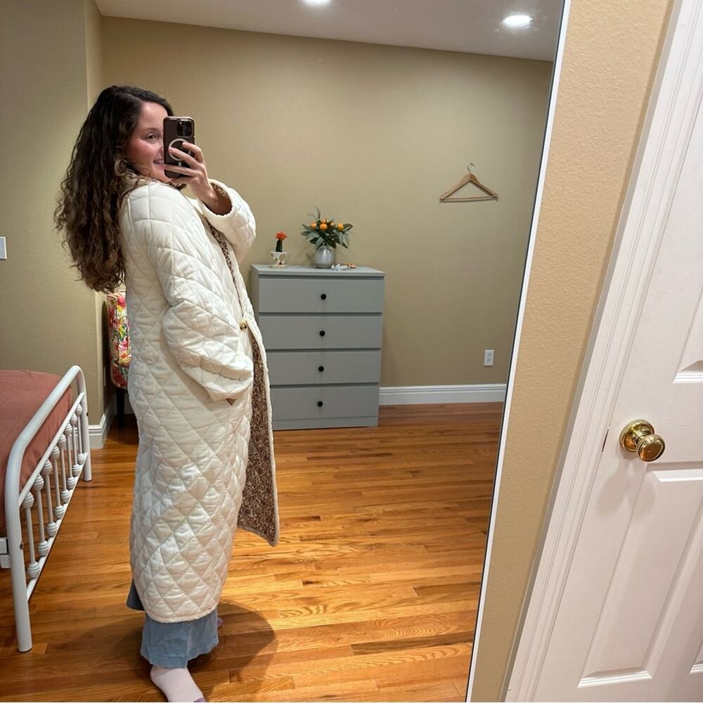 Xirena White Floral Reversible Pink Quilted Long Line Coat Jacket XL - Picture 3 of 12